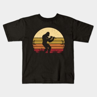 Bigfoot Playing the Flute Vintage Distressed Sunset Flute Player Kids T-Shirt